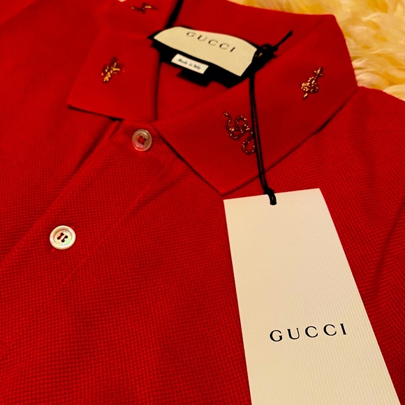 Brand new w/Tags Authentic Red Gucci Polo 🐝 & 🐍 - Picture 1 of 9
